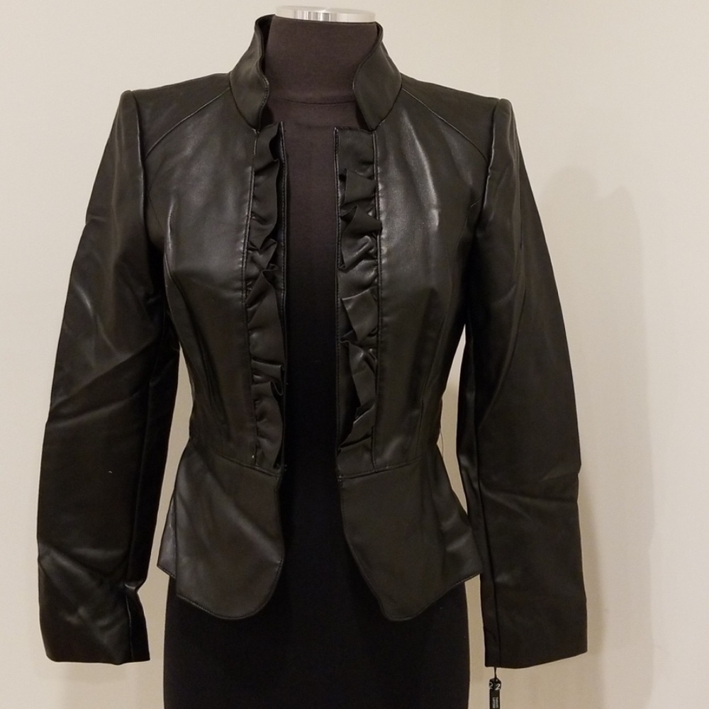 NWT! TAHARI Black Pleather Size 2 Jacket